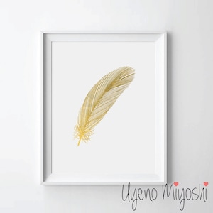 Feather IV Gold Foil Print, Gold Print, Custom Print in Gold, Illustration Art Print, Gold Foil Art Print