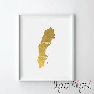 Sweden Map Gold Foil Print, Gold Print, Map of Sweden Print in Gold, Sweden Map Art Print, Map of Sweden Gold Foil Art Print