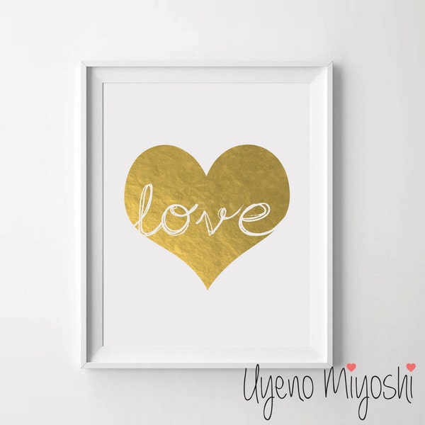 Love Hearts VI Gold Foil Print, Gold Print, Custom Print in Gold, Illustration Art Print, Love Gold Foil Art Print, Heart Gold Foil Print