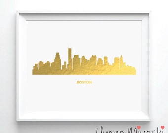 Boston Skyline I Gold Foil Print, Gold Print, City Skyline Gold Print, Boston Skyline Print, Boston Skyline Massachusetts Gold Foil Print