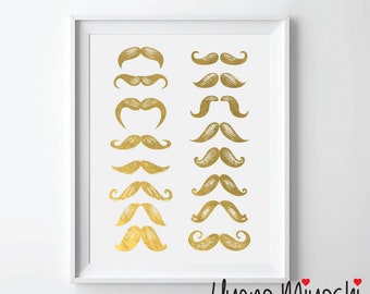 Mustache III Gold Foil Print, Mustache Gold Print, Hipster Mustaches Gold Foil Print, Mustache Art Print, Mustache Gold Foil Art Print