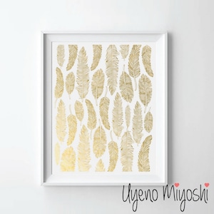 Feather Pattern Gold Foil Print, Gold Print, Feather Pattern Print, Feather Gold Art Print, Feather Pattern Gold Foil Art Print