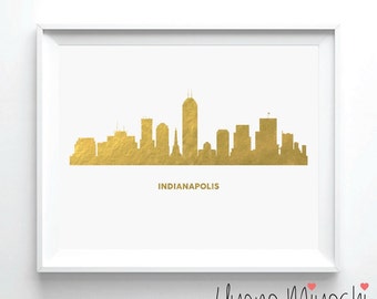 Indianapolis Skyline Gold Foil Print, Gold Print, Map Custom Print in Gold, Illustration Art Print, Indianapolis Skyline Gold Foil Art Print
