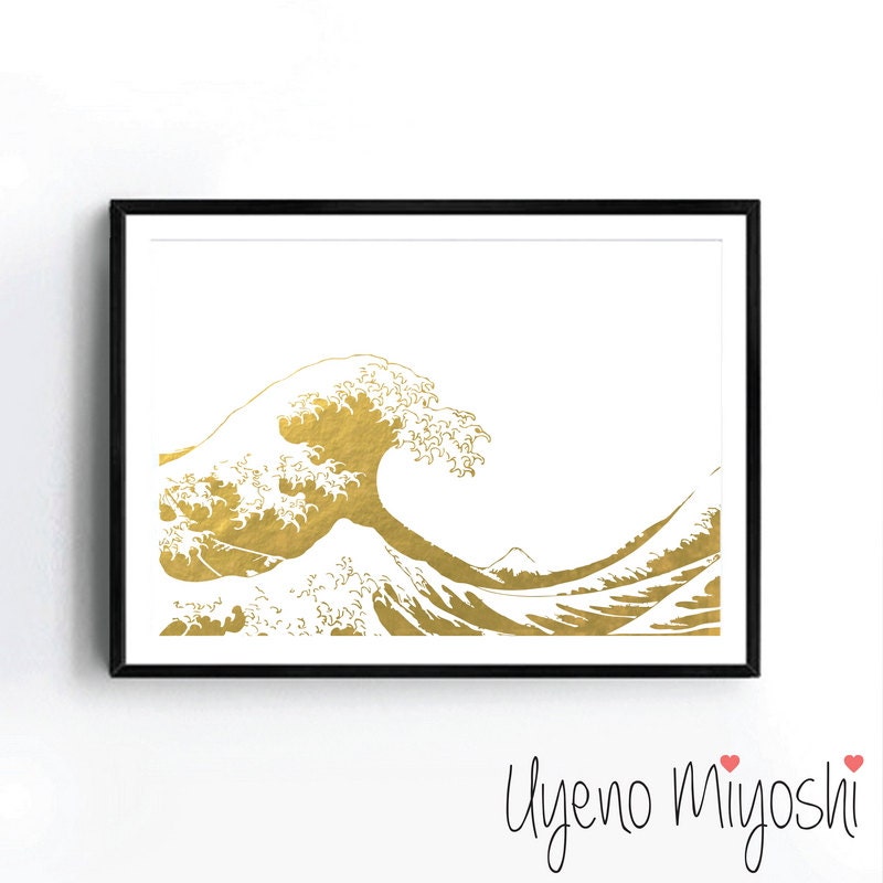 The Great Wave off Kanagawa Gold Foil Print, Gold Print, Map