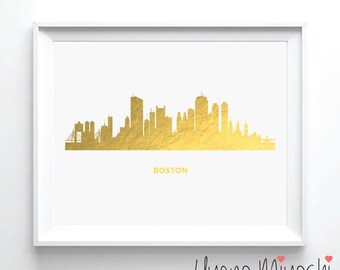 Boston Skyline II Gold Foil Print, Gold Print, City Skyline Gold Print, Boston Skyline Print, Boston Skyline Massachusetts Gold Foil Print