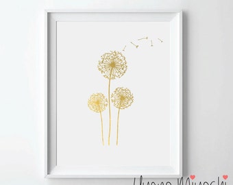 Dandelion I Gold Foil Print, Dandelion Gold Print, Dandelion Flower Gold Foil Print, Dandelion Art Print, Gold Foil Art Print