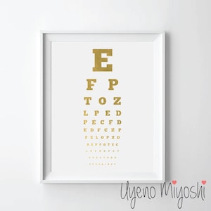 Snellen Eye Chart Gold Foil Print, Gold Print, Custom Print in Gold, Illustration Art Print, Eye Chart, Eye Test Chart Gold Foil Art Print