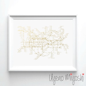 London Underground Map Gold Foil Print, Gold Print, Great Britain Tube Map Custom Print in Gold, Illustration Art Print, Gold Foil Art Print