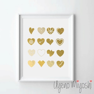 Love Heart VII Gold Foil Print, Gold Print, Custom Print in Gold, Illustration Art Print, Gold Foil Art Print, Heart Gold Print, Heart Print