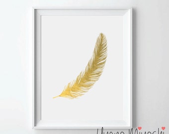 Feather I Gold Foil Print, Gold Print, Custom Print in Gold, Illustration Art Print, Gold Foil Art Print