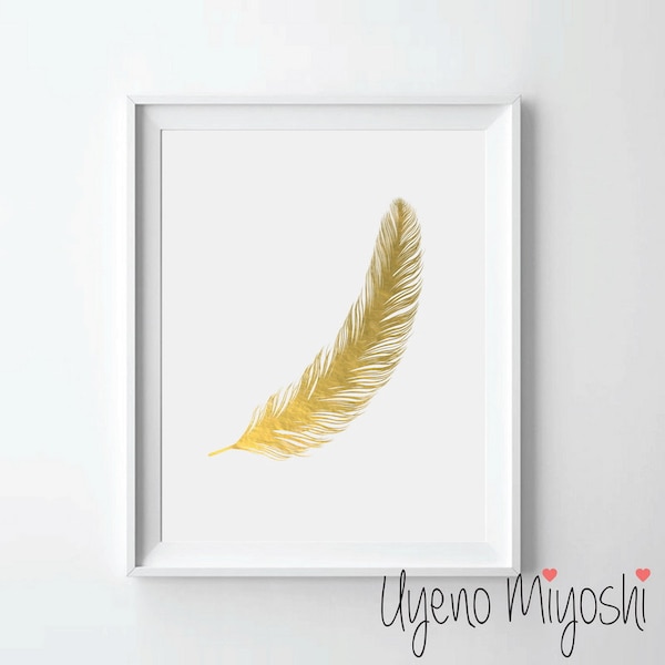 Pluma I impresión de lámina de oro, impresión de oro, impresión personalizada en oro, impresión de arte de ilustración, impresión de arte de lámina de oro