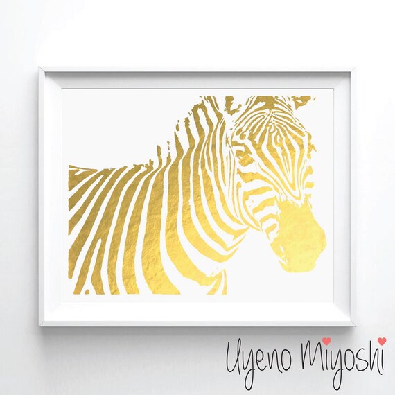 Zebra Portrait Gold Foil Print Zebra Gold Print Zebra Print Etsy