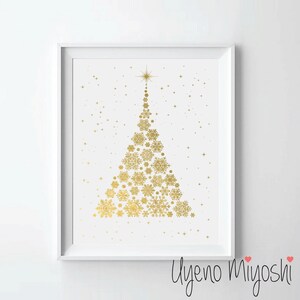 クリスマスツリー II 金箔プリント、金プリント、金のカスタム引用、イラストアートプリント、クリスマスツリーパターン金プリント