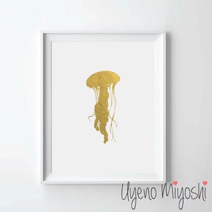 Jellyfish I Gold Foil Print, Gold Print, Custom Print in Gold, Illustration Art Print, Jellyfish Gold Foil Art Print