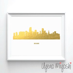 Miami Skyline Gold Foil Print, Gold Print, City Skyline Custom Print, Illustration Art Print, Miami Gold Foil Art Print, Miami Florida Print