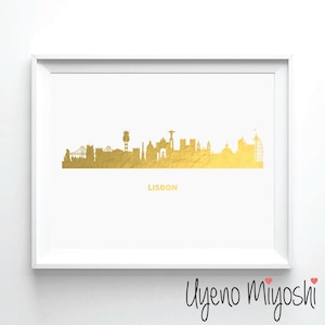 Lisbon City Skyline Gold Foil Print, City Skyline Gold Foil Print, Lisbon Portugal Art Print, Lisbon City Skyline Gold Foil Art Print