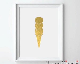 Ice Cream III Gold Foil Print, Gold Print, Custom Print in Gold, Illustration Art Print, Icecream Gold Foil Art Print