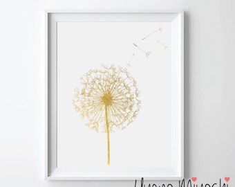 Dandelion III Gold Foil Print, Dandelion Gold Print, Dandelion Flower Gold Foil Print, Dandelion Art Print, Gold Foil Art Print