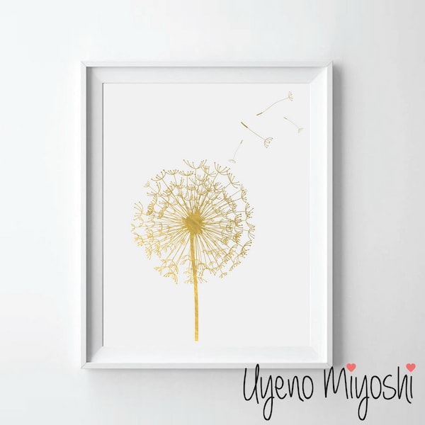 Dandelion III Gold Foil Print, Dandelion Gold Print, Dandelion Flower Gold Foil Print, Dandelion Art Print, Gold Foil Art Print