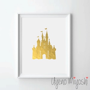 Disney Castle II Gold Foil Print, Gold Print, Custom Print in Gold, Illustration Art Print, Princess and Castle Gold Foil Art Print