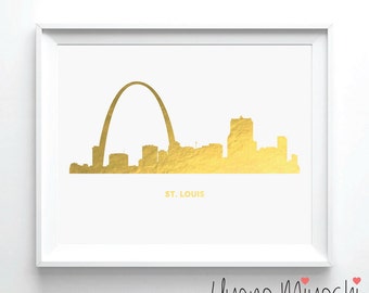 St. Louis Skyline Gold Foil Print, Gold Print, City Skyline Print in Gold, Illustration Art Print, St Louis Missouri Gold Foil Art Print