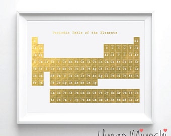 Periodic Table I Gold Foil Print, Gold Print, Custom Print in Gold, Illustration Art Print, Chemistry Periodic Table Gold Foil Art Print