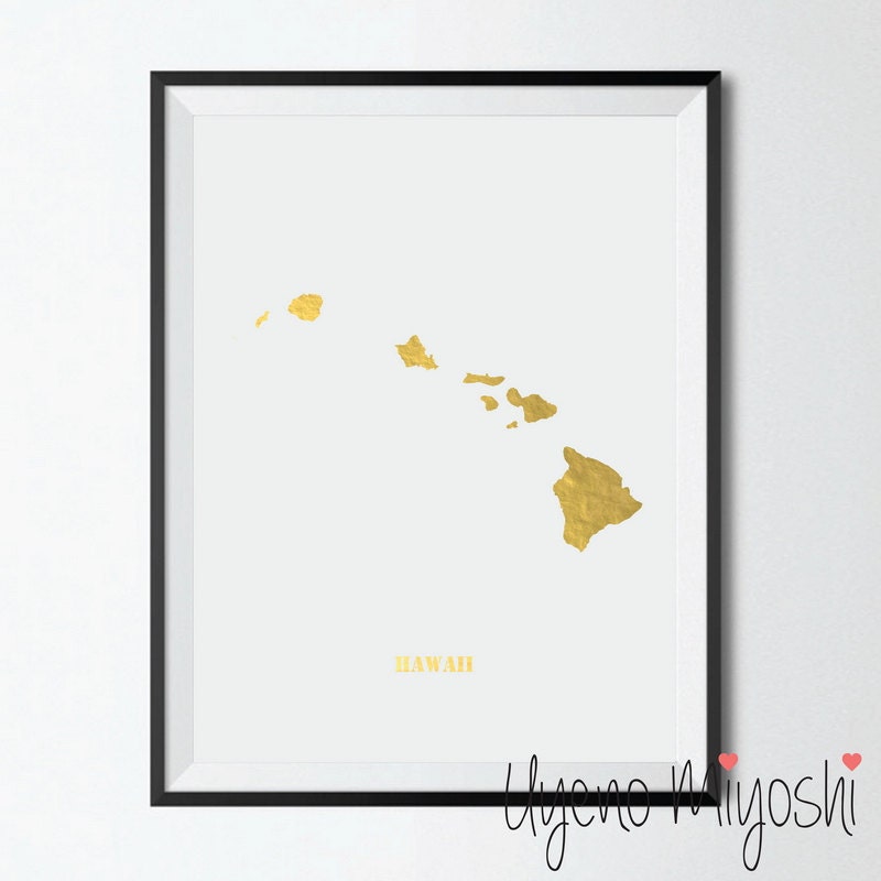 Hawaii Map Gold Foil Print Gold Print Custom Map Print in - Etsy