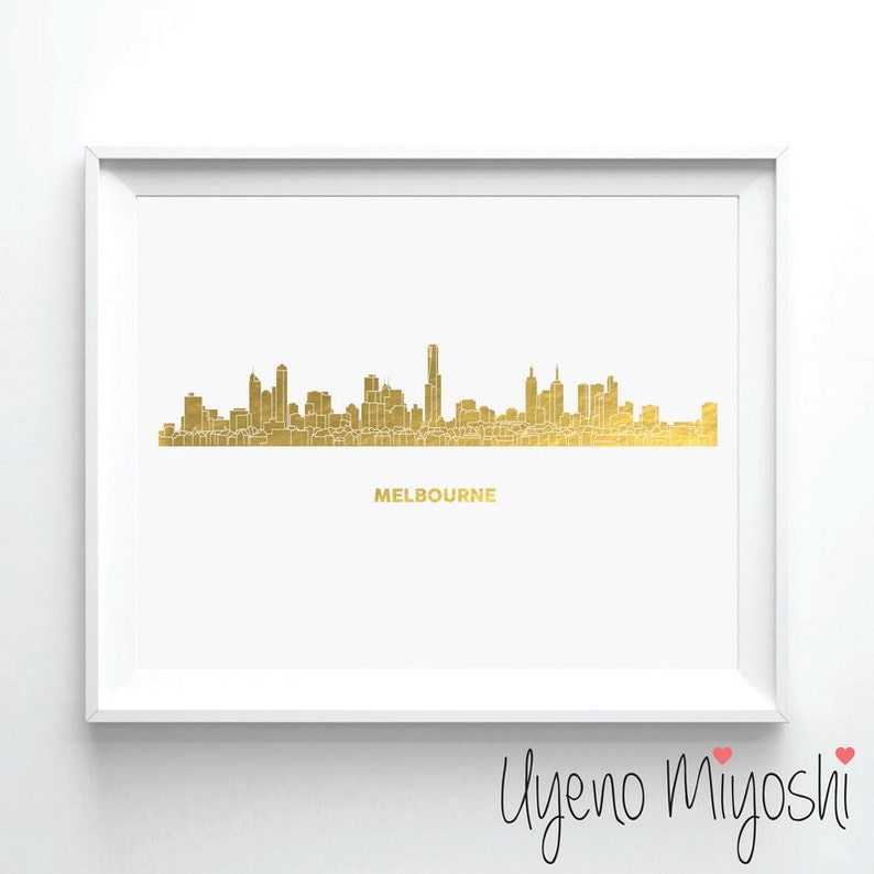 Melbourne Skyline Gold Foil Print Gold Print Custom Map in Etsy