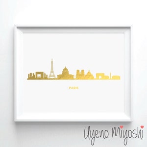 Paris Skyline I Gold Foil Print, Gold Print, Map Custom Print in Gold, Illustration Art Print, Paris France Gold Foil Art Print