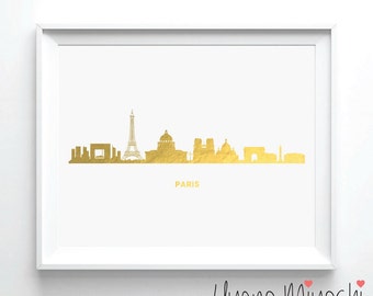 Paris Skyline I Gold Foil Print, Gold Print, Map Custom Print in Gold, Illustration Art Print, Paris France Gold Foil Art Print