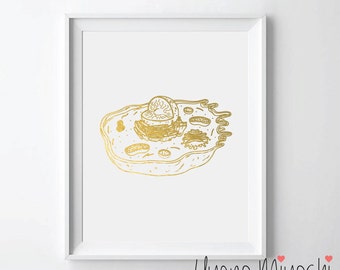 Eukaryotic Cell Gold Foil Print, Gold Print, Custom Print in Gold, Illustration Art Print, Mitochondria, Animal Cell Gold Foil Art Print