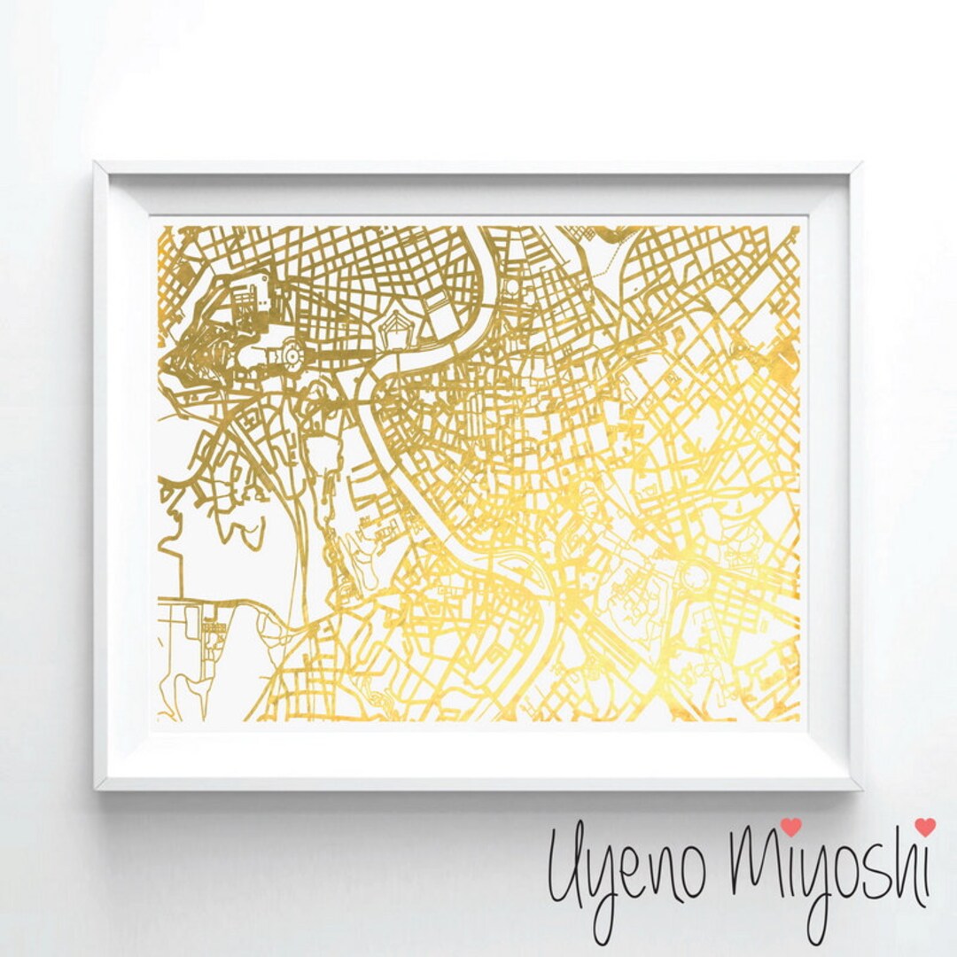 Rome Street Map Gold Foil Print, Gold Print, Map Custom Print in Gold, Illustration Art Print ...