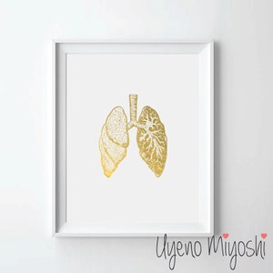 Human Lungs I Anatomy Gold Foil Print, Gold Print, Custom Print in Gold, Gold Art Print, Human Lung Trachea Bronchi Gold Foil Art Print