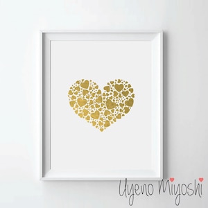 Love Hearts I Gold Foil Print, Gold Print, Heart Print in Gold, Illustration Art Print, Love Heart Gold Foil Art Print, Gold Heart Print