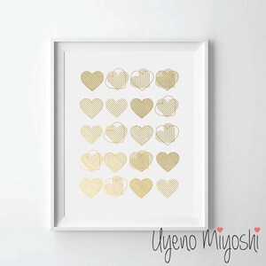 Love Hearts IV Gold Foil Print, Gold Print, Custom Print in Gold, Illustration Art Print, Valentine&#39;s Day Gold Foil Art Print