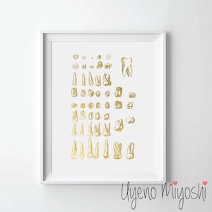 Human Teeth III Gold Foil Print, Gold Print, Dental Office Custom Print in Gold, Gold Art Print, Golden Teeth Set Gold Foil Art Print