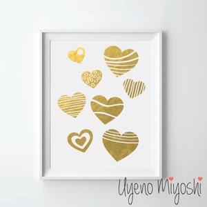 Love Heart V Gold Foil Print, Gold Print, Custom Print in Gold, Illustration Art Print, Gold Foil Art Print