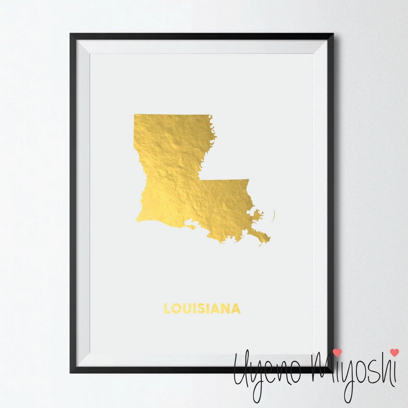 Louisiana Map Gold Foil Print State Map Gold Print Louisiana Etsy