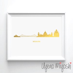 Kolkata Skyline Gold Foil Print, Gold Print, City Skyline Custom Print, Kolkata Skyline Print, Kolkata Skyline India Gold Foil Art Print