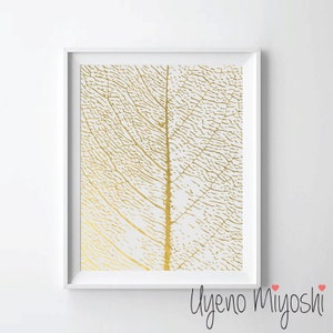 Leaf Fossil Gold Foil Print, Gold Foil Print, Gold Print, Custom Print in Gold, Illustration Art Print, Leaf Print Gold Foil Art Print