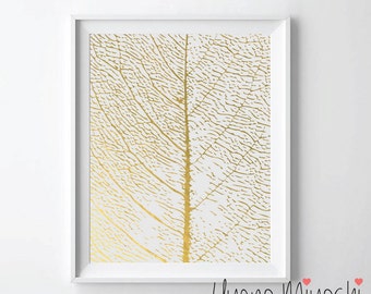 Leaf Fossil Gold Foil Print, Gold Foil Print, Gold Print, Custom Print in Gold, Illustration Art Print, Leaf Print Gold Foil Art Print