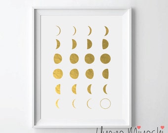 Moon Calendar Gold Foil Print, Moon Phases I Gold Print, Moon phase Print, Moon Phases Gold Art Print, Moon phases Gold Foil Art Print