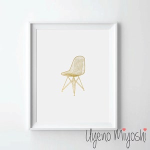 May include: A gold wireframe chair with a simple design, set against a white background.