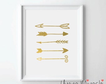 Arrow I Gold Foil Print, Gold Print, Custom Print in Gold, Illustration Art Print, Love Arrow Gold Foil Art Print