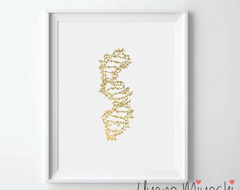 DNA Strand Molecule Gold Foil Print, Gold Print, Custom Print in Gold, Illustration Art Print, DNA Strand Gold Foil Art Print, DNA Print