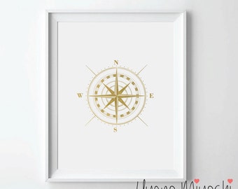 Compass Gold Foil Print, Gold Print, Custom Print in Gold, Illustration Art Print, Compass Gold Foil Art Print