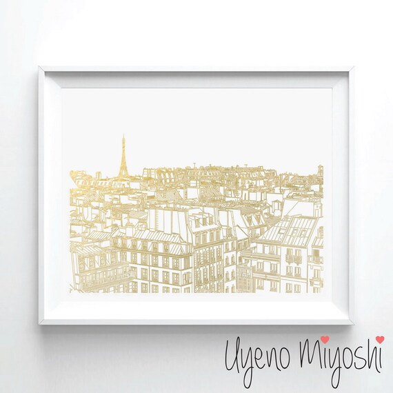 Paris City Hand Sketch I Gold Foil Print, Gold Foil Print, Paris Street Gold Print, Paris City Sketch Art Print, Paris Gold Foil Art Print