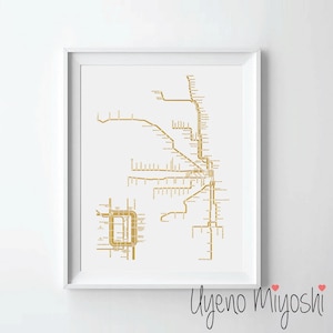 May include: A gold-colored map of the Tokyo subway system with the text "Ueyeno Miyoshi" at the bottom.