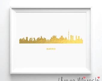 Madrid Skyline I Gold Foil Print, Gold Print, Madrid City Skyline Gold Print, Gold Art Print, Madrid Spain Skyline Gold Foil Art Print