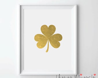 St Patrick's Day Shamrock Gold Foil Print, Gold Print, Custom Print in Gold, Illustration Art Print, Irish Shamrock Gold Foil Art Print